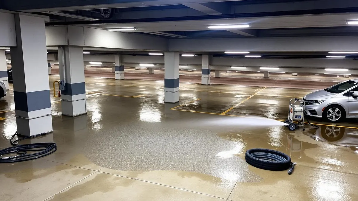 Multi-storey car park deck cleaned by Marsh Exterior Cleaning