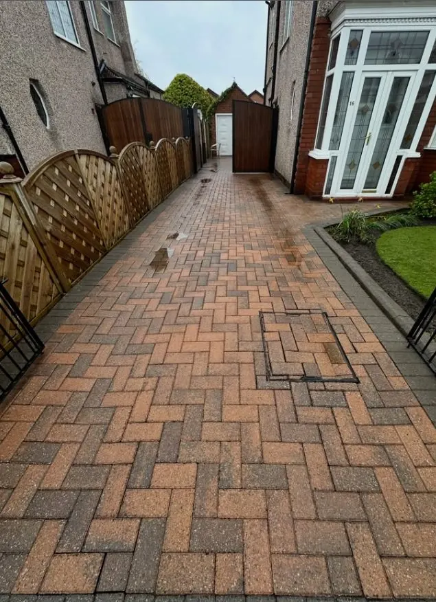 Clean restored block paving driveway after professional pressure washing by Marsh Exterior Cleaning